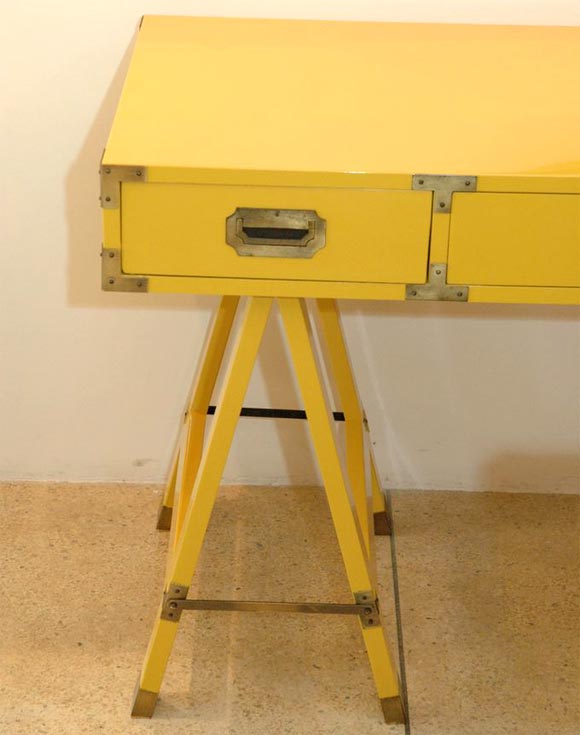 Mid-20th Century Yellow Campaign Desk